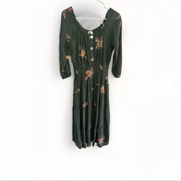 Anthropology Fig And Flower Maxi Dress Womens Size Medium Green Embroidered - Picture 1 of 9